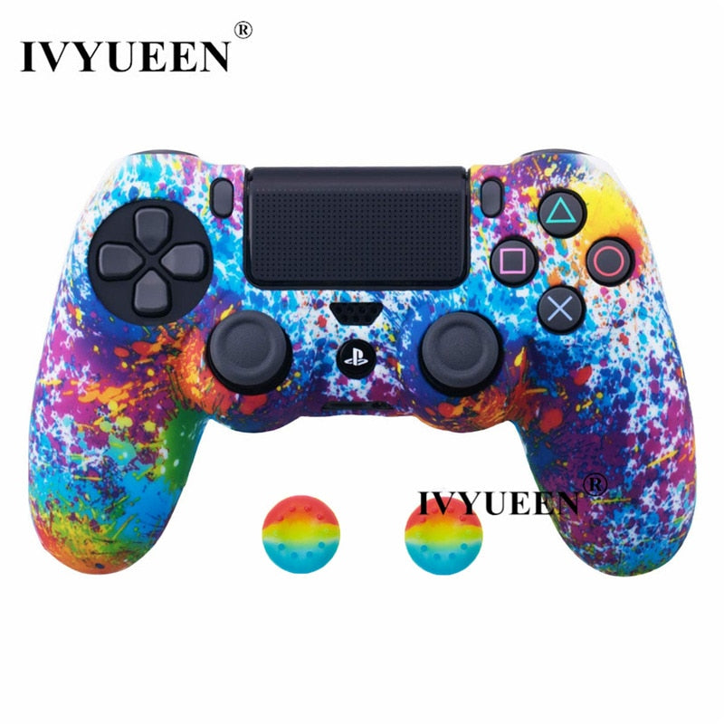 IVYUEEN for Sony Dualshock 4 PS4 DS4 Slim Pro Controller Silicone Camo Case Protective Skin + Thumb Grip Caps for PlayStation 4