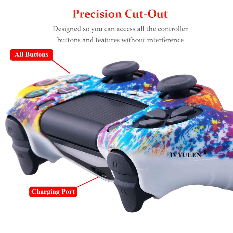 IVYUEEN for Sony Dualshock 4 PS4 DS4 Slim Pro Controller Silicone Camo Case Protective Skin + Thumb Grip Caps for PlayStation 4