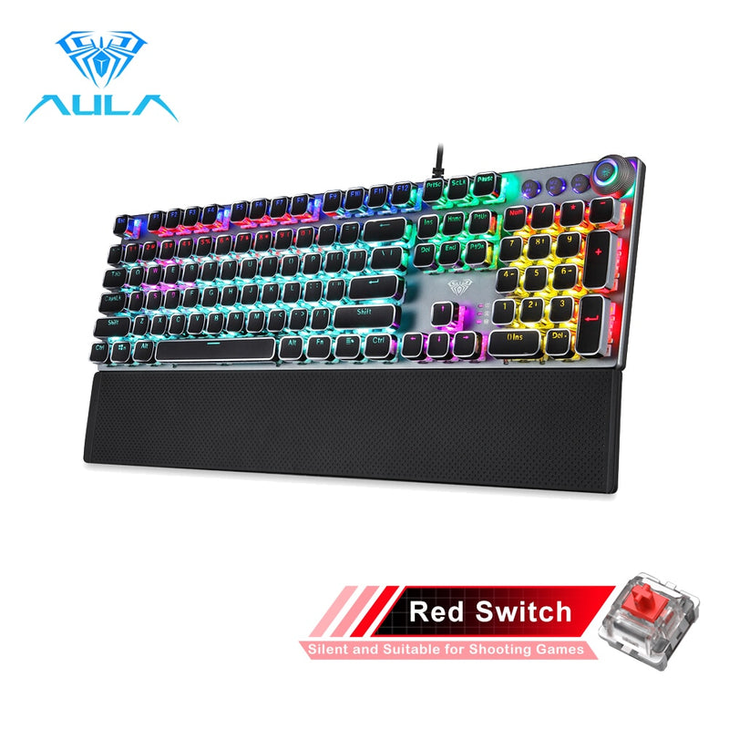 AULA Gaming Mechanical Keyboard Retro Square Glowing Keycaps Backlit USB Wired 104 Anti-ghosting Gaming Keyboard for PC laptop