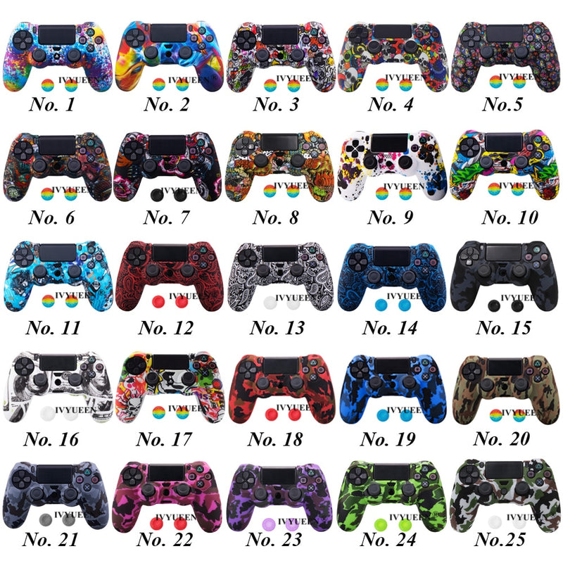 IVYUEEN for Sony Dualshock 4 PS4 DS4 Slim Pro Controller Silicone Camo Case Protective Skin + Thumb Grip Caps for PlayStation 4