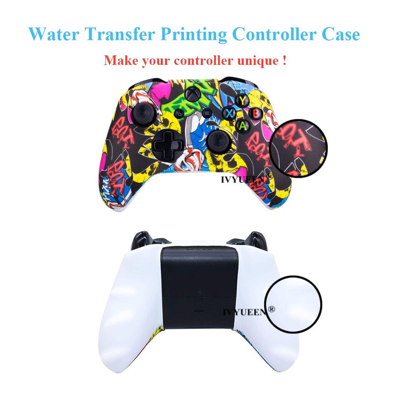 IVYUEEN Silicone Protective Skin Case for XBox One X S Controller Protector Water Transfer Printing Camouflage Cover Grips Caps