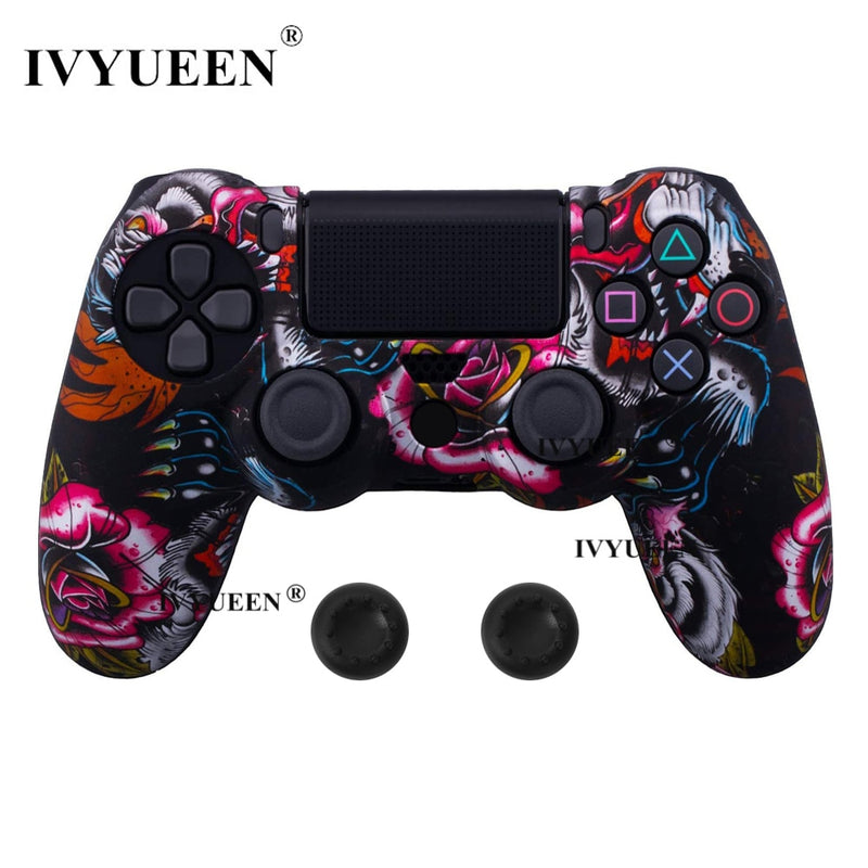 IVYUEEN for Sony Dualshock 4 PS4 DS4 Slim Pro Controller Silicone Camo Case Protective Skin + Thumb Grip Caps for PlayStation 4