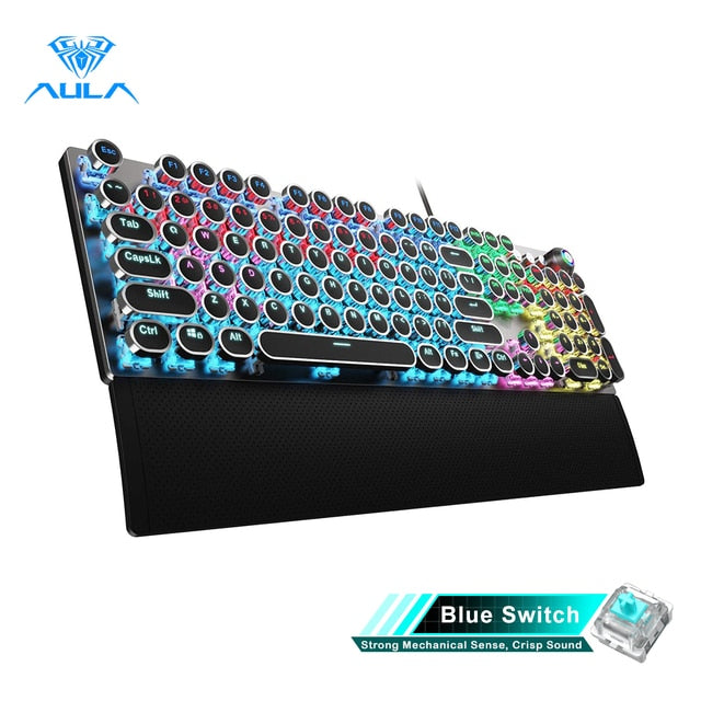 AULA Gaming Mechanical Keyboard Retro Square Glowing Keycaps Backlit USB Wired 104 Anti-ghosting Gaming Keyboard for PC laptop