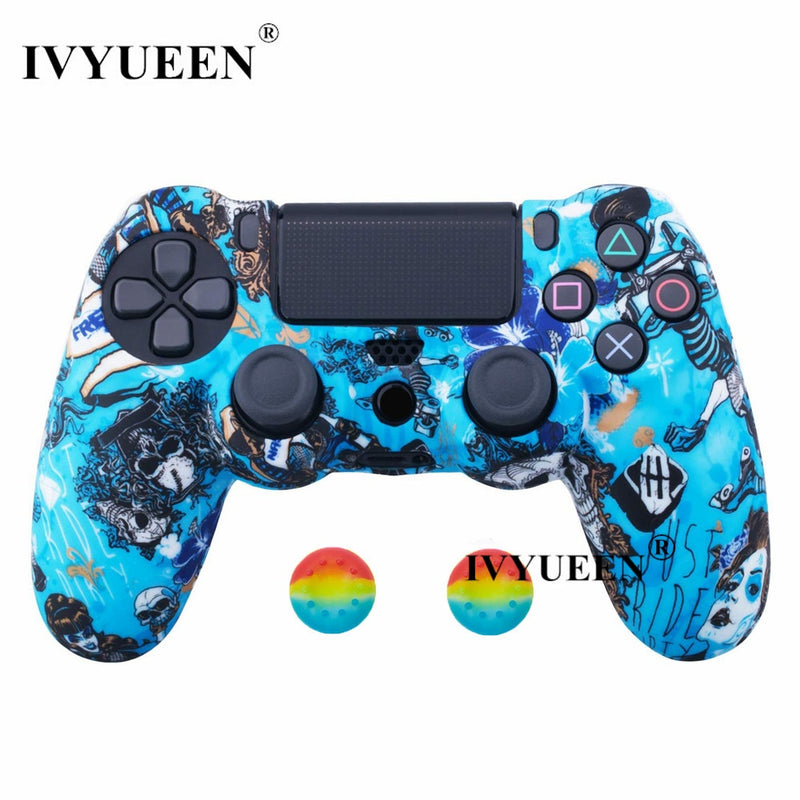 IVYUEEN for Sony Dualshock 4 PS4 DS4 Slim Pro Controller Silicone Camo Case Protective Skin + Thumb Grip Caps for PlayStation 4