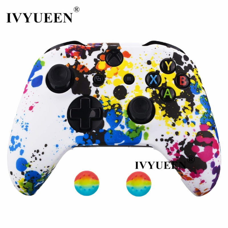 IVYUEEN Silicone Protective Skin Case for XBox One X S Controller Protector Water Transfer Printing Camouflage Cover Grips Caps