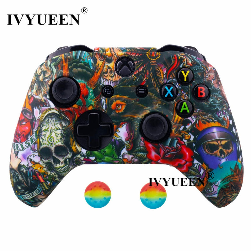 IVYUEEN Silicone Protective Skin Case for XBox One X S Controller Protector Water Transfer Printing Camouflage Cover Grips Caps