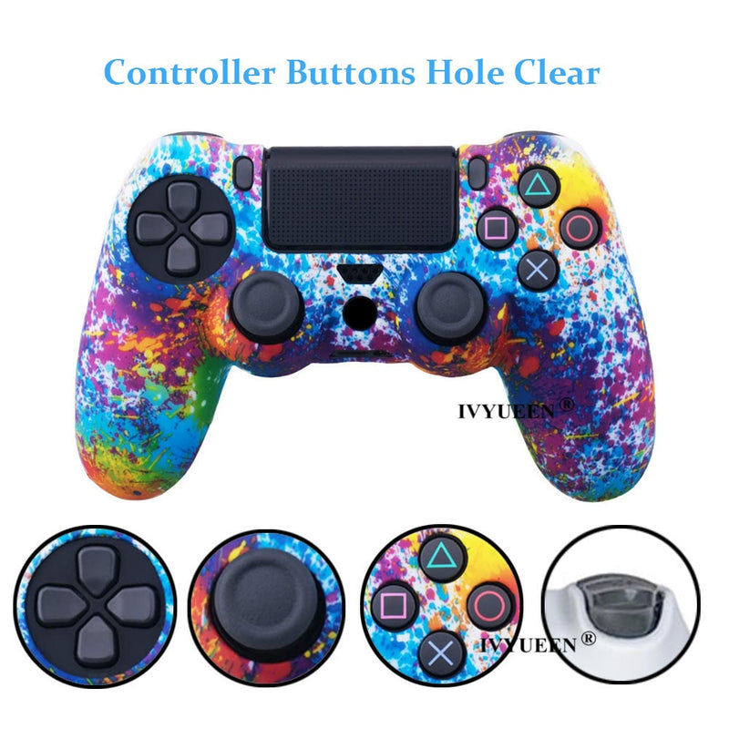 IVYUEEN for Sony Dualshock 4 PS4 DS4 Slim Pro Controller Silicone Camo Case Protective Skin + Thumb Grip Caps for PlayStation 4