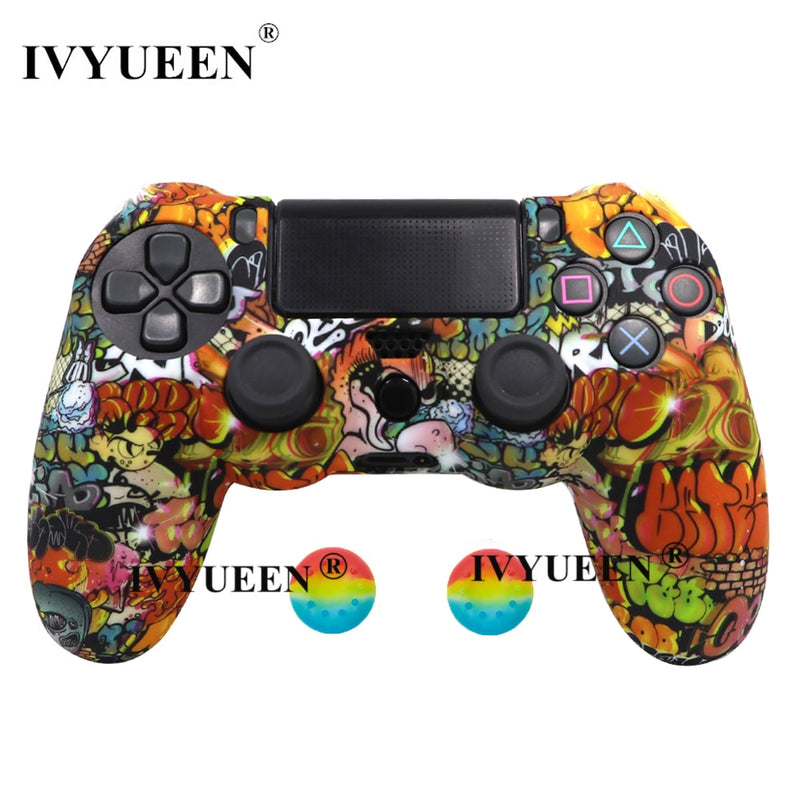 IVYUEEN for Sony Dualshock 4 PS4 DS4 Slim Pro Controller Silicone Camo Case Protective Skin + Thumb Grip Caps for PlayStation 4