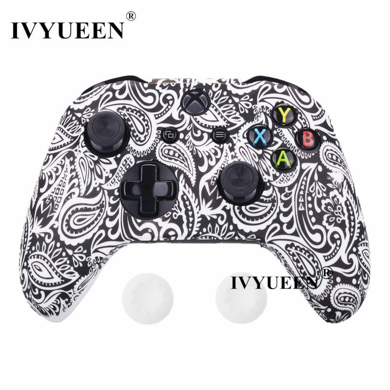 IVYUEEN Silicone Protective Skin Case for XBox One X S Controller Protector Water Transfer Printing Camouflage Cover Grips Caps