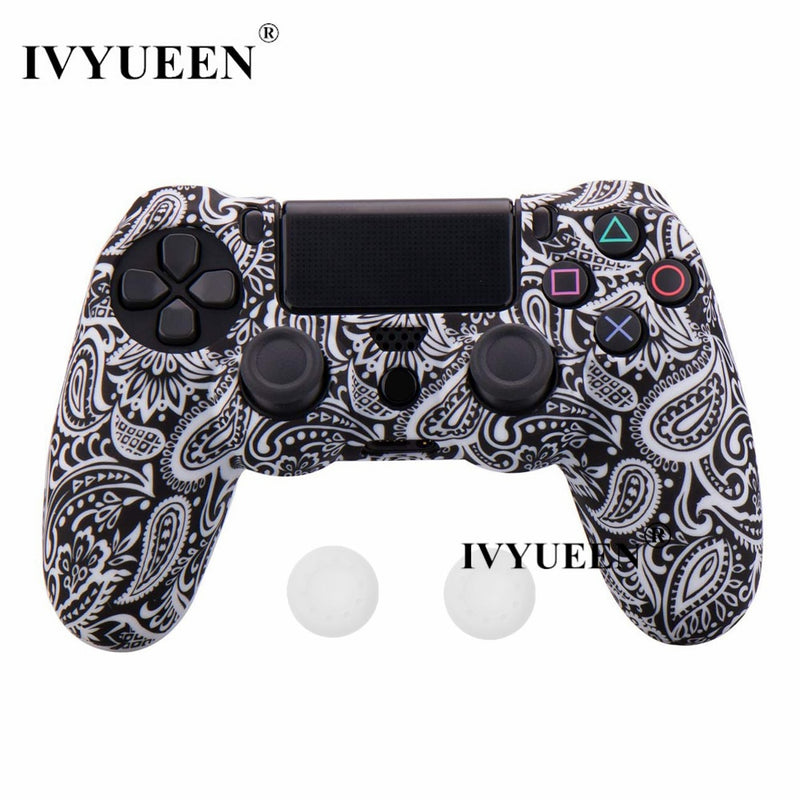 IVYUEEN for Sony Dualshock 4 PS4 DS4 Slim Pro Controller Silicone Camo Case Protective Skin + Thumb Grip Caps for PlayStation 4