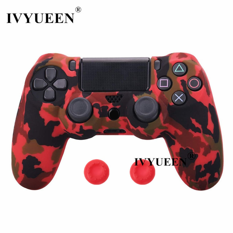 IVYUEEN for Sony Dualshock 4 PS4 DS4 Slim Pro Controller Silicone Camo Case Protective Skin + Thumb Grip Caps for PlayStation 4