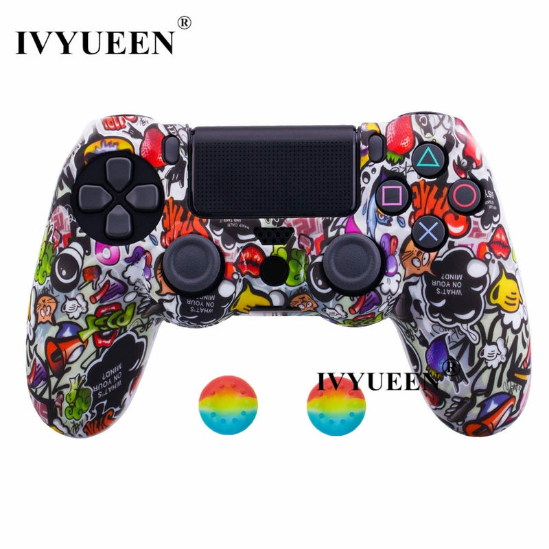 IVYUEEN for Sony Dualshock 4 PS4 DS4 Slim Pro Controller Silicone Camo Case Protective Skin + Thumb Grip Caps for PlayStation 4