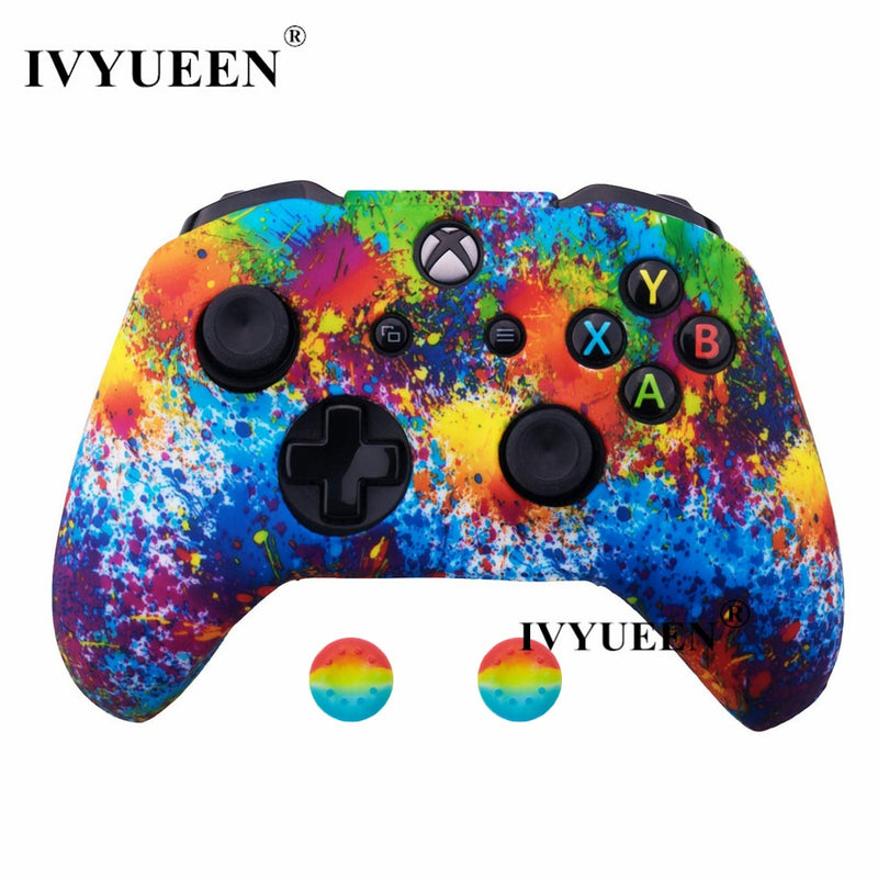 IVYUEEN Silicone Protective Skin Case for XBox One X S Controller Protector Water Transfer Printing Camouflage Cover Grips Caps