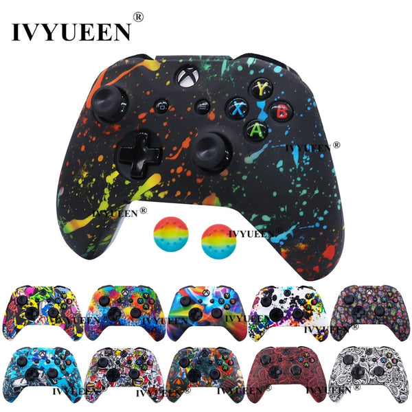 IVYUEEN Silicone Protective Skin Case for XBox One X S Controller Protector Water Transfer Printing Camouflage Cover Grips Caps