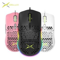 Delux M700A Lightweight RGB Gaming Mouse 67g 7200DPI 1000Hz Ergonomic Mice with Ultra Weave Cable For Computer Gamer