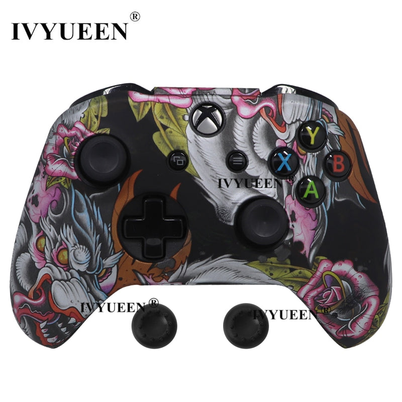 IVYUEEN Silicone Protective Skin Case for XBox One X S Controller Protector Water Transfer Printing Camouflage Cover Grips Caps