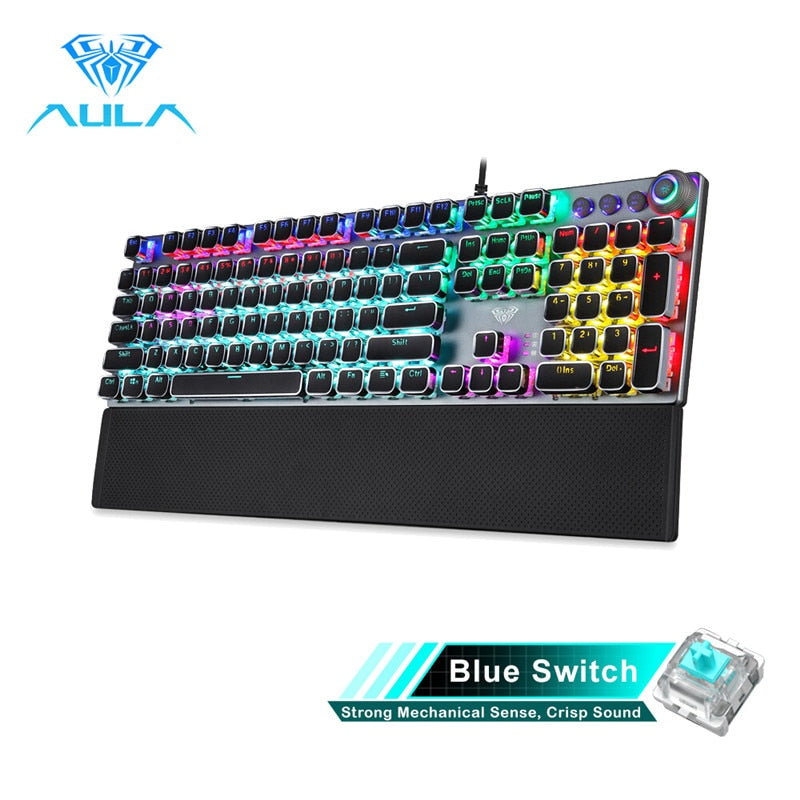 AULA Gaming Mechanical Keyboard Retro Square Glowing Keycaps Backlit USB Wired 104 Anti-ghosting Gaming Keyboard for PC laptop