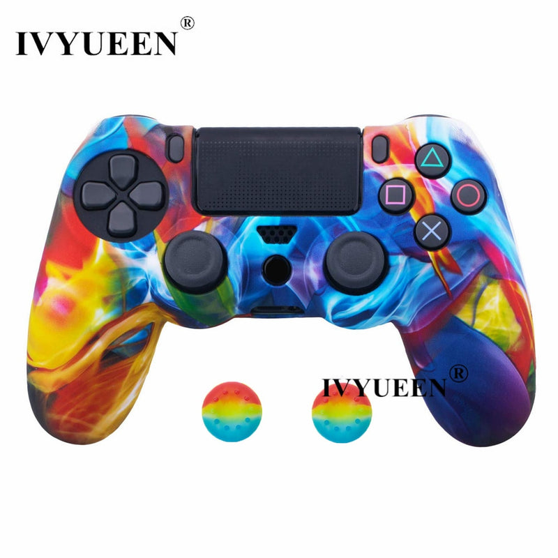 IVYUEEN for Sony Dualshock 4 PS4 DS4 Slim Pro Controller Silicone Camo Case Protective Skin + Thumb Grip Caps for PlayStation 4