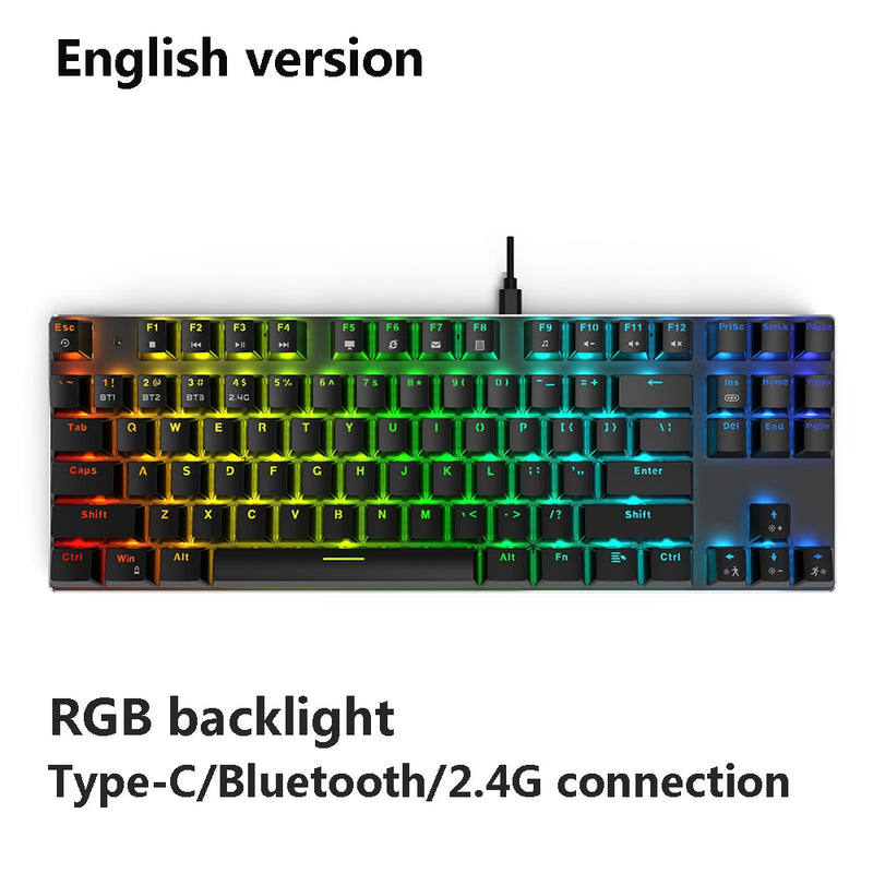 Gaming Mechanical Bluetooth Keyboard Wireless keyboard with Bluetooth/2.4Ghz/USB RGB Backlit Blue red Switch RU/US for phone PC