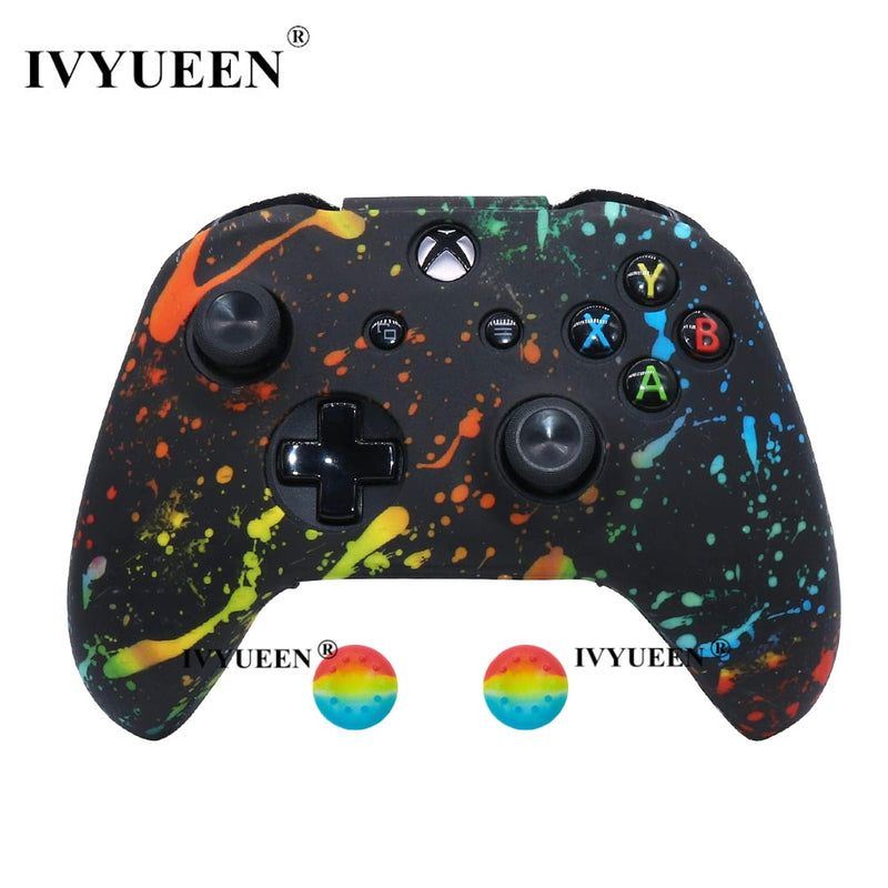 IVYUEEN Silicone Protective Skin Case for XBox One X S Controller Protector Water Transfer Printing Camouflage Cover Grips Caps