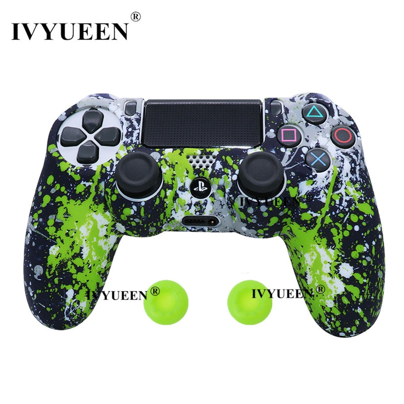 IVYUEEN for Sony Dualshock 4 PS4 DS4 Slim Pro Controller Silicone Camo Case Protective Skin + Thumb Grip Caps for PlayStation 4