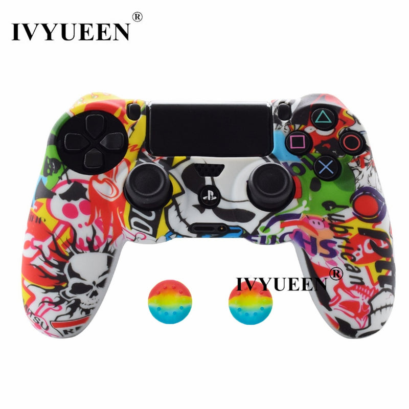 IVYUEEN for Sony Dualshock 4 PS4 DS4 Slim Pro Controller Silicone Camo Case Protective Skin + Thumb Grip Caps for PlayStation 4