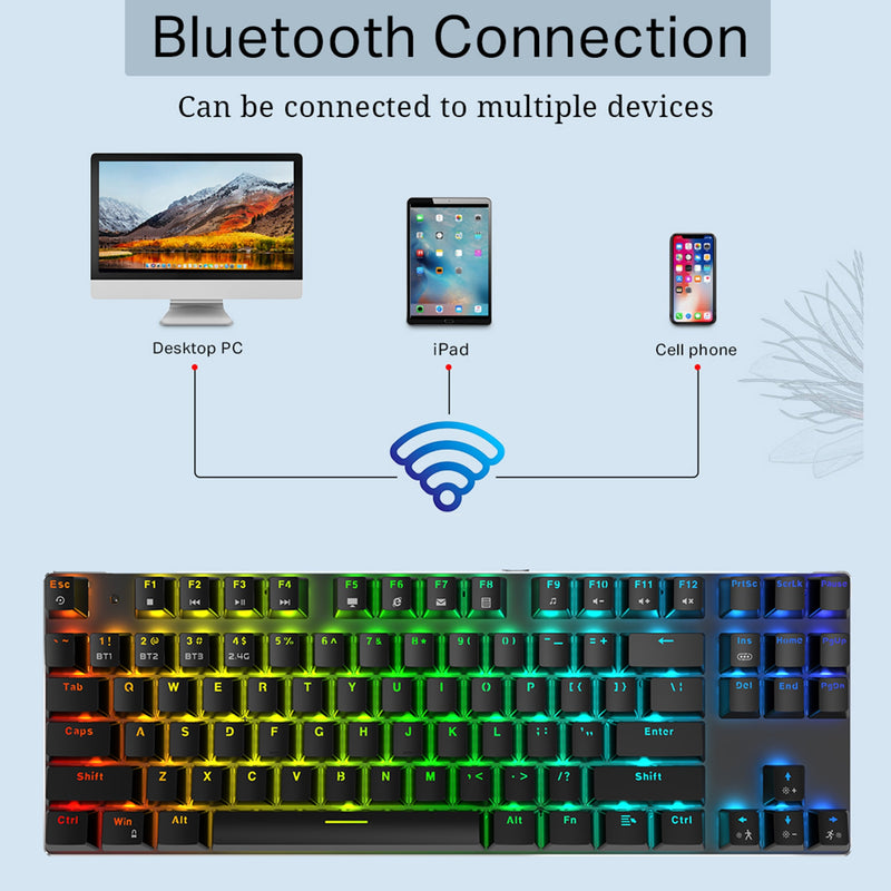 Gaming Mechanical Bluetooth Keyboard Wireless keyboard with Bluetooth/2.4Ghz/USB RGB Backlit Blue red Switch RU/US for phone PC