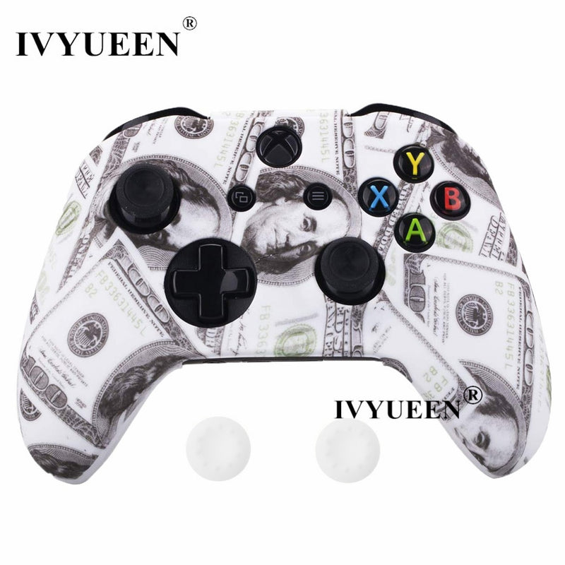 IVYUEEN Silicone Protective Skin Case for XBox One X S Controller Protector Water Transfer Printing Camouflage Cover Grips Caps