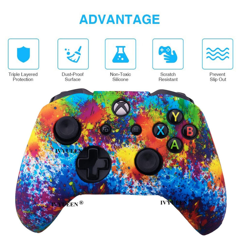 IVYUEEN Silicone Protective Skin Case for XBox One X S Controller Protector Water Transfer Printing Camouflage Cover Grips Caps