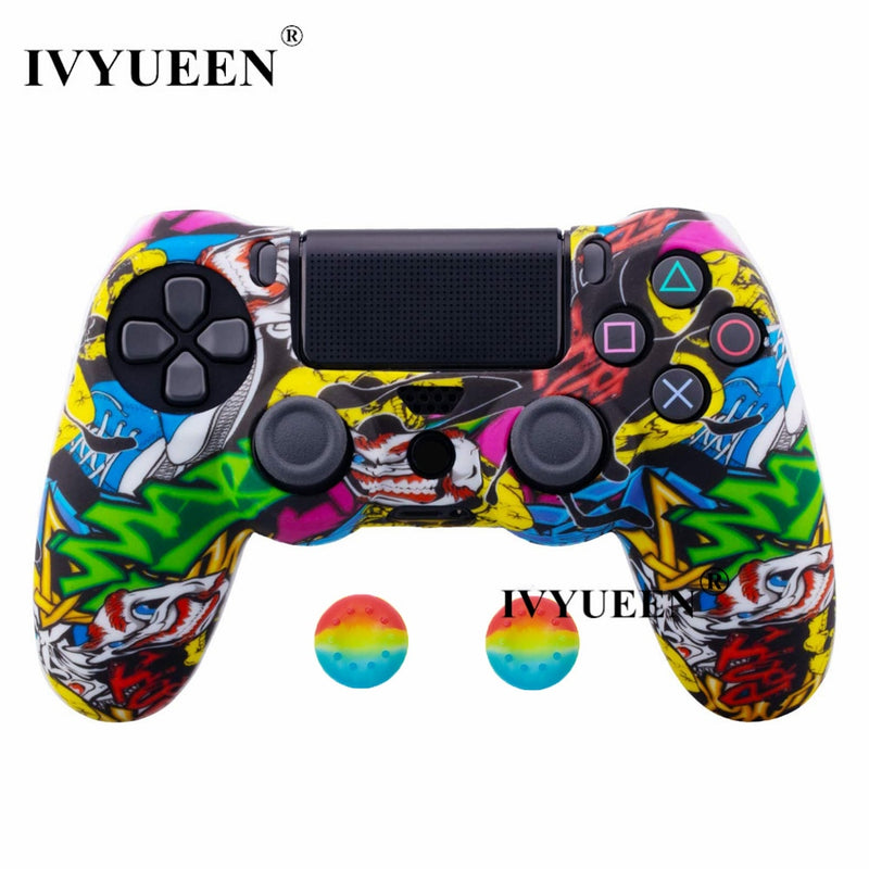 IVYUEEN for Sony Dualshock 4 PS4 DS4 Slim Pro Controller Silicone Camo Case Protective Skin + Thumb Grip Caps for PlayStation 4