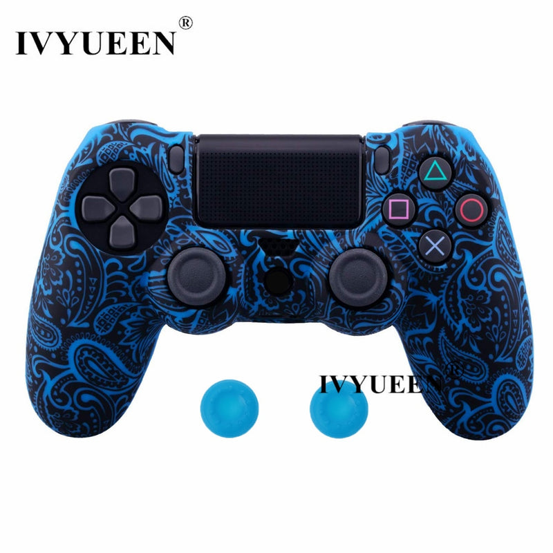 IVYUEEN for Sony Dualshock 4 PS4 DS4 Slim Pro Controller Silicone Camo Case Protective Skin + Thumb Grip Caps for PlayStation 4