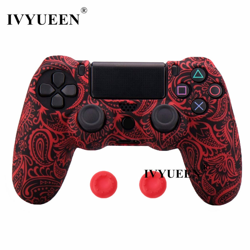 IVYUEEN for Sony Dualshock 4 PS4 DS4 Slim Pro Controller Silicone Camo Case Protective Skin + Thumb Grip Caps for PlayStation 4