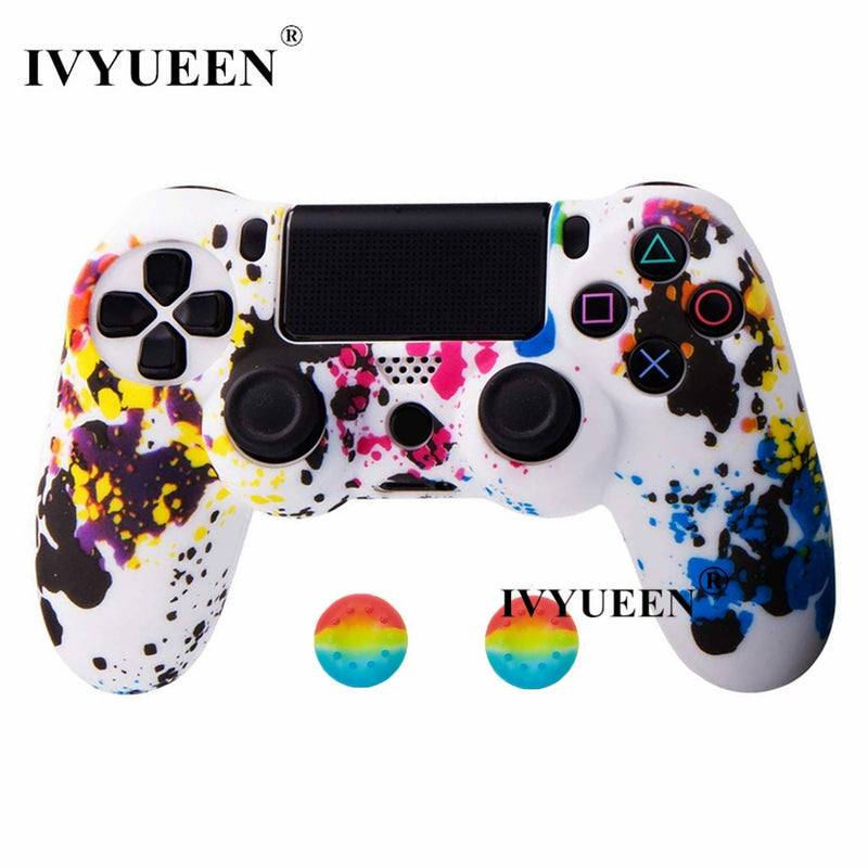 IVYUEEN for Sony Dualshock 4 PS4 DS4 Slim Pro Controller Silicone Camo Case Protective Skin + Thumb Grip Caps for PlayStation 4