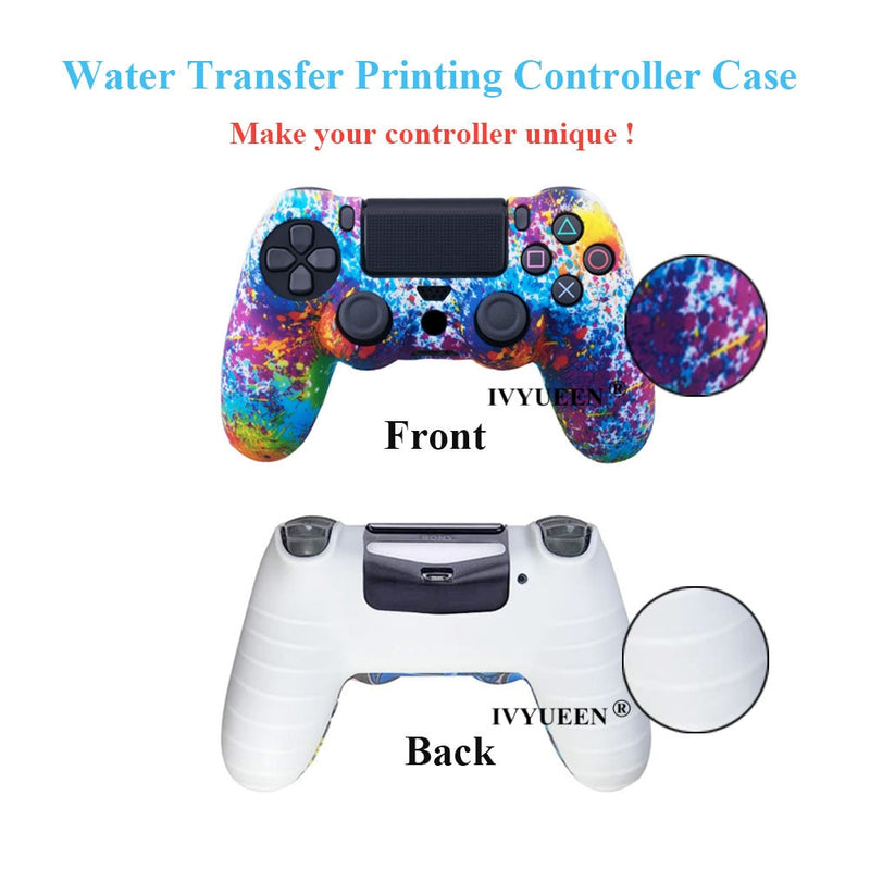 IVYUEEN for Sony Dualshock 4 PS4 DS4 Slim Pro Controller Silicone Camo Case Protective Skin + Thumb Grip Caps for PlayStation 4