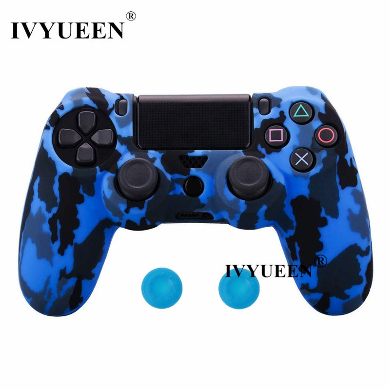 IVYUEEN for Sony Dualshock 4 PS4 DS4 Slim Pro Controller Silicone Camo Case Protective Skin + Thumb Grip Caps for PlayStation 4