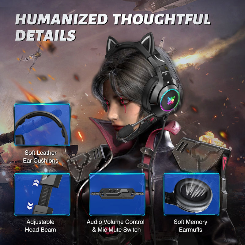 Gaming Headset With Cute Cat Ears