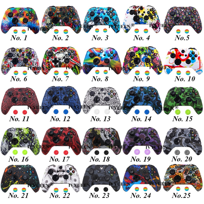 IVYUEEN Silicone Protective Skin Case for XBox One X S Controller Protector Water Transfer Printing Camouflage Cover Grips Caps