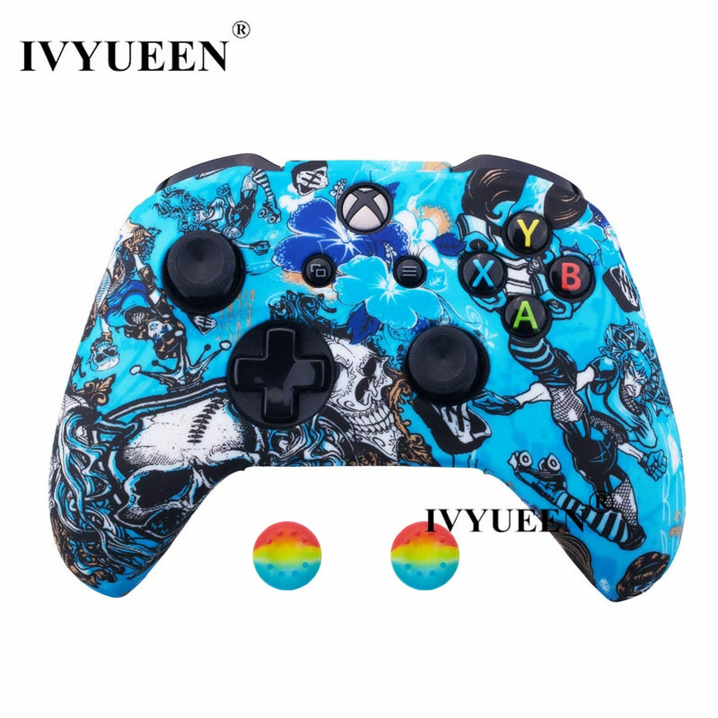 IVYUEEN Silicone Protective Skin Case for XBox One X S Controller Protector Water Transfer Printing Camouflage Cover Grips Caps