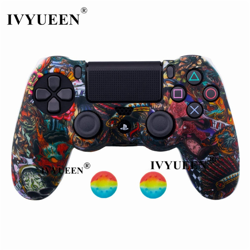 IVYUEEN 25 Colors Silicone Camo Protective Skin Case For Sony Dualshock 4 PS4 DS4 Pro Slim Controller Thumb Grips Joystick Caps