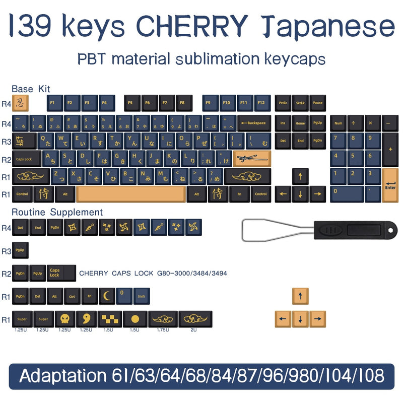 139/151 Keys Blue Samurai KeyCap Red Samurai English Japanese PBT KeyCaps Cherry Profile For MX Switch GMK Mechanical Keyboard