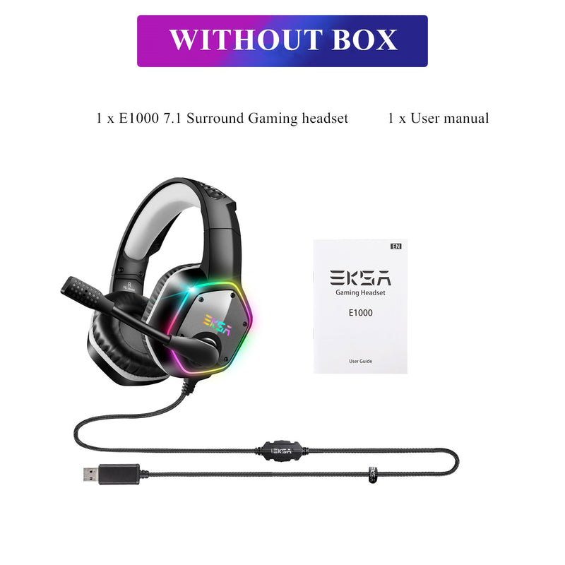 Gaming Headphones For PC/PS4/PS5 EKSA E1000 7.1 Surround RGB Gaming Headset Gamer USB Wired Headphones with Noise Cancelling Mic