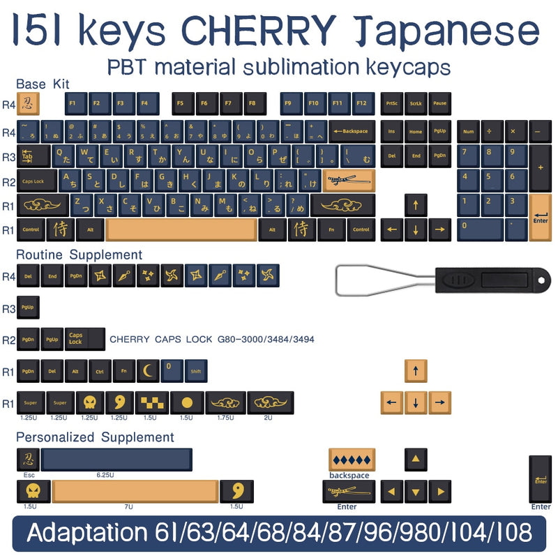 139/151 Keys Blue Samurai KeyCap Red Samurai English Japanese PBT KeyCaps Cherry Profile For MX Switch GMK Mechanical Keyboard