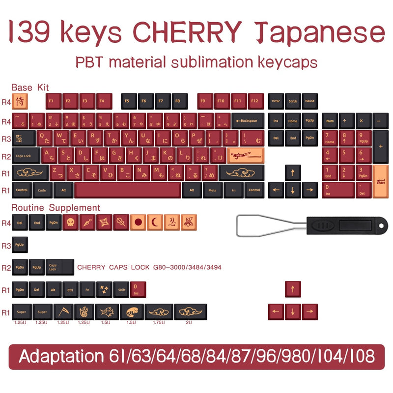 139/151 Keys Blue Samurai KeyCap Red Samurai English Japanese PBT KeyCaps Cherry Profile For MX Switch GMK Mechanical Keyboard