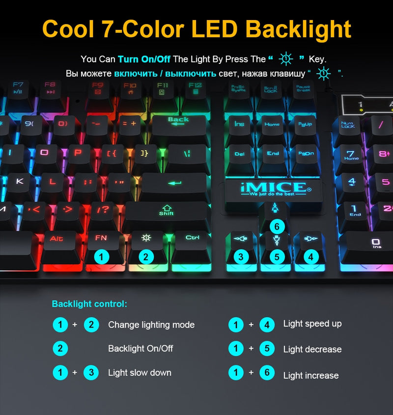 Gaming keyboard Gamer keyboard with backlight USB 104 Rubber keycaps RGB Wired Ergonomic Russian keyboard For PC laptop