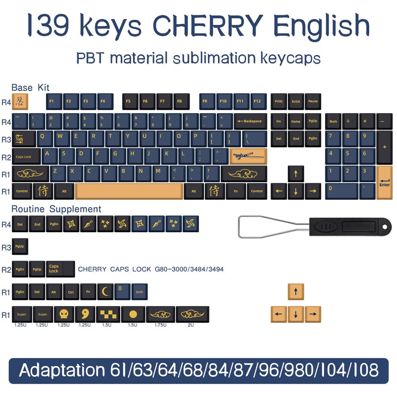 139/151 Keys Blue Samurai KeyCap Red Samurai English Japanese PBT KeyCaps Cherry Profile For MX Switch GMK Mechanical Keyboard