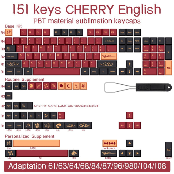 139/151 Keys Blue Samurai KeyCap Red Samurai English Japanese PBT KeyCaps Cherry Profile For MX Switch GMK Mechanical Keyboard