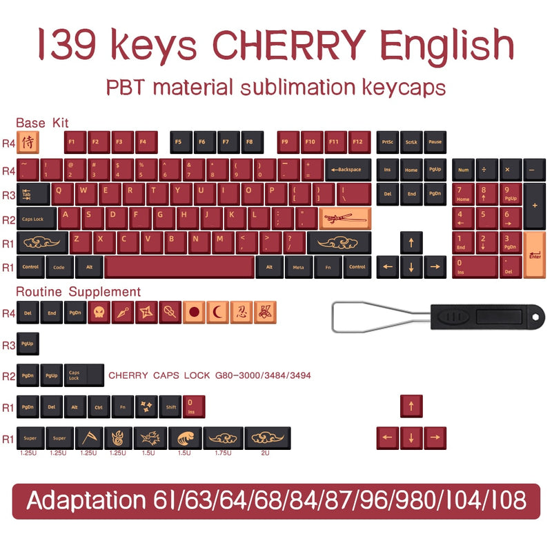 139/151 Keys Blue Samurai KeyCap Red Samurai English Japanese PBT KeyCaps Cherry Profile For MX Switch GMK Mechanical Keyboard